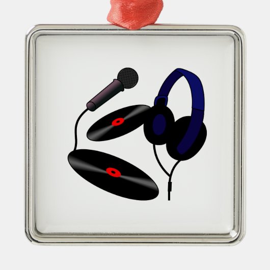 Ornement Carré Argenté Logo de jockey de disque (Devant)