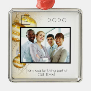 Ornement Carré Argenté Logo de l'entreprise photo Noël moderne