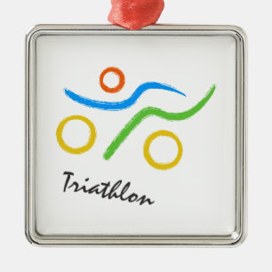 Ornement Carré Argenté Logo du triathlon