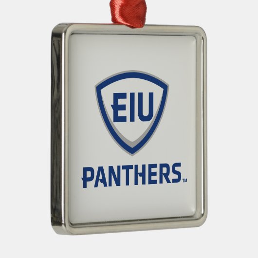 Ornement Carré Argenté Logo Eastern Illinois Panthers Shield & Wordmark (Droite)