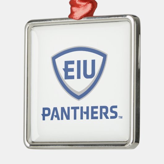 Ornement Carré Argenté Logo Eastern Illinois Panthers Shield & Wordmark (Gauche)