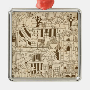 Ornement Carré Argenté Londres tirée par la main sur le vieux papier