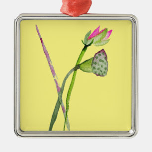 Ornement Carré Argenté Lotus rose Fleur Zen Art bouddhiste