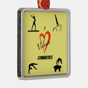 Ornement Carré Argenté Love Gymnastics Girl's Yellow Ceramic Ornament