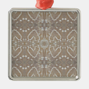 Ornement Carré Argenté Love Hearts Sea Shells, Romantic Exotic Tropical