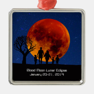 Ornement Carré Argenté Lune de sang Éclipse lunaire 2019