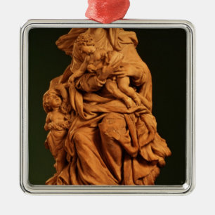 Ornement Carré Argenté Madonna, Jésus et St John le baptiste