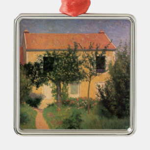 Ornement Carré Argenté Maison de campagne italienne avec toit rouge
