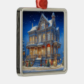 Ornement Carré Argenté Maison de Noël Neige (Droite)