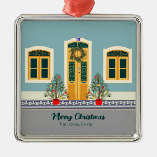 Ornement Carré Argenté Maison festive de Noël portugaise