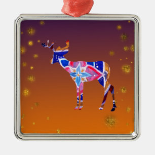 Ornement Carré Argenté Mandala Deer, l'ornement Carré Premium