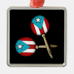Ornement Carré Argenté Maracas du drapeau Porto Rico