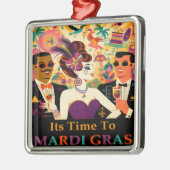 Ornement Carré Argenté Mardi Gras Cocktail Party du milieu du siècle (Gauche)