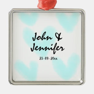 Ornement Carré Argenté mariage coeur bleu style minimal texte simple blan