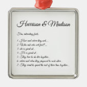 Ornement Carré Argenté Mariage Noms de script Couple Fun Faits Photo pers (Devant)