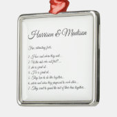 Ornement Carré Argenté Mariage Noms de script Couple Fun Faits Photo pers (Gauche)