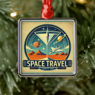 Ornement Carré Argenté Martini Space Travel 1957 Logo Nouveaux Mondes