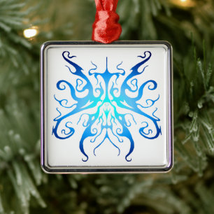 Ornement Carré Argenté Masque Tribal Bleu Élégant Design Abstrait