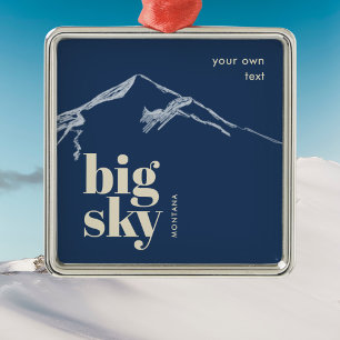 Ornement Carré Argenté Médaillon de montagne gribouillé Big Sky Montana