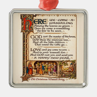 Ornement Carré Argenté Medieval Wassail Song Illuminated Manuscript Art 