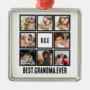 Ornement Carré Argenté Meilleure grand-mère personnalisée Ever 8 Collage