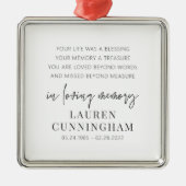 Ornement Carré Argenté Mémorial Moderne Élégant Simple Chic (Devant)