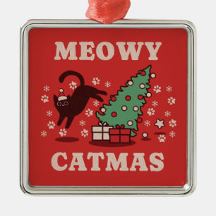 Ornement Carré Argenté Meowy Catmas