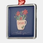 Ornement Carré Argenté Merci d'aidants naturels à Noël Poinsettias (Gauche)