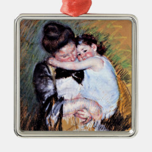 Ornement Carré Argenté Mère et Enfant - Oeuvre de Mary Cassatt,