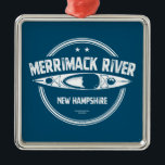 Ornement Carré Argenté Merrimack River New Hampshire Kayak<br><div class="desc">La rivière Merrimack commence dans le centre du New Hampshire et serpente à 180 kilomètres au sud de l'océan Atlantique à Newburyport,  Massachusetts,  et offre des tonnes de kayak et de paddle.</div>