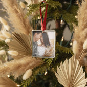 Ornement Carré Argenté Merry & Married Elegant Script Newlyweds Photo