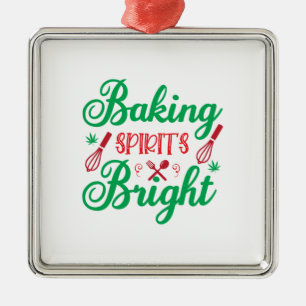 Ornement Carré Argenté Merry Xmas Baking Spiritueux