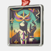 Ornement Carré Argenté Mid Century Retro 60s Mardi Gras The Smoking Man (Gauche)