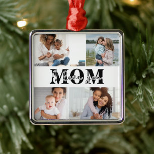 Ornement Carré Argenté Mignonne JE T'AIME MOM Fête des Mères Photo