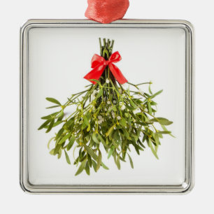ORNEMENT CARRÉ ARGENTÉ *MISTLETOE* ORNAMENT DE NOËL