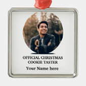 Ornement Carré Argenté Modèle photo de cookie de Noël moderne personnalis (Devant)