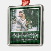 Ornement Carré Argenté Moderne écriture au pinceau Mariés et joyeux vert (Gauche)