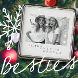 Ornement Carré Argenté Moderne minimaliste Best Friends BFF Photo<br><div class="desc">Design is composed of fun and playful typographiy with sans serif and serif font. Add a custom photo.</div>
