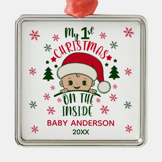 ORNEMENT CARRÉ ARGENTÉ MON 1ER NOËL À L'INTÉRIEUR (Devant)