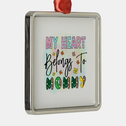 Ornement Carré Argenté Mon Coeur Appartient À Maman (Droite)