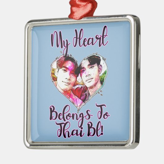 Ornement Carré Argenté Mon Coeur Appartient À Thai BL (Gauche)