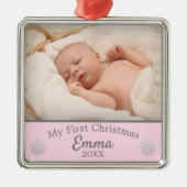 Ornement Carré Argenté Mon Premier Noël (Devant)