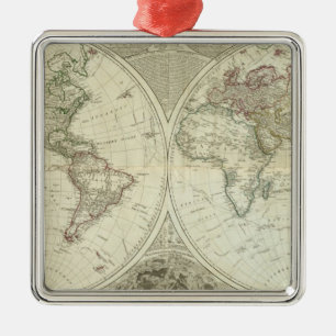 Ornement Carré Argenté Monde composé ou globe terraqueous