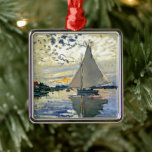 Ornement Carré Argenté Monet - Voilier au Petit-Gennevilliers<br><div class="desc">Claude Monet célèbre peinture,  Sailboat au Petit-Gennevilliers,  ornement de Noël. VIRGINIA5050,  produits et cadeaux personnalisés à www.zazzle.com/virginia5050*,  PaulKleeGiftShop,  InternationalGifts,  RetirementGiftStore,  BirthdayGiftStore,  ILoveGiftStore et FloridaGiftStore.zazzle.com/FloridaGiftStore.</div>