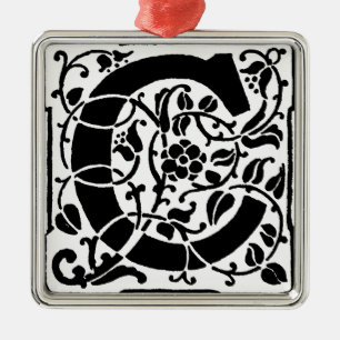 Ornement Carré Argenté Monogramme C initial. Nom floral Motif Customisé