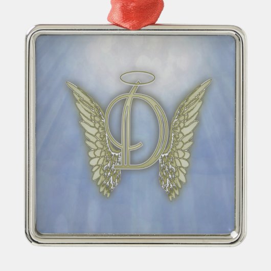 Ornement Carré Argenté Monogramme d'ange de la lettre D (Devant)