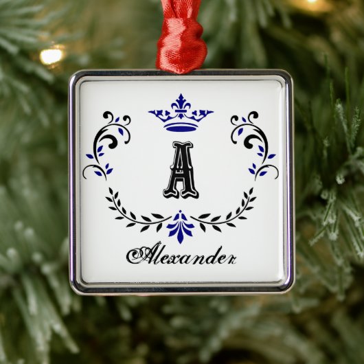 Ornement Carré Argenté Monogramme de couronne A (Arbre)