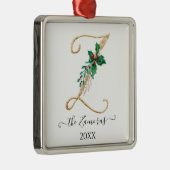 Ornement Carré Argenté Monogramme d'or Z Parties scintillant Noël Holly F (Droite)