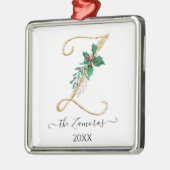 Ornement Carré Argenté Monogramme d'or Z Parties scintillant Noël Holly F (Gauche)