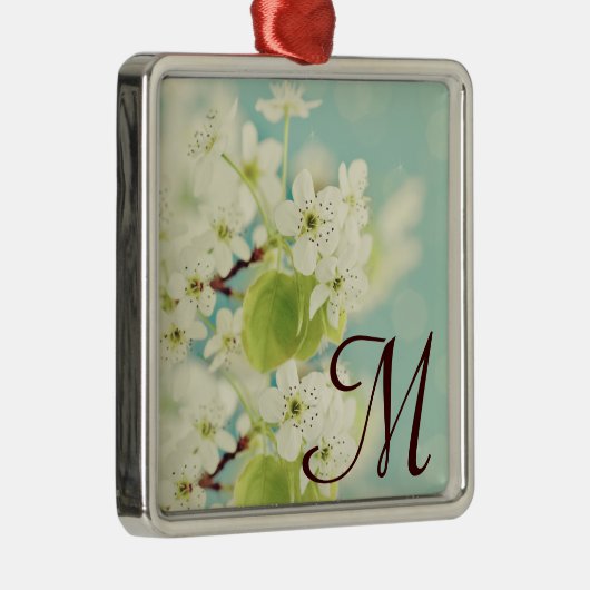 Ornement Carré Argenté Monogramme en fleurs de cerisier blanc (Droite)
